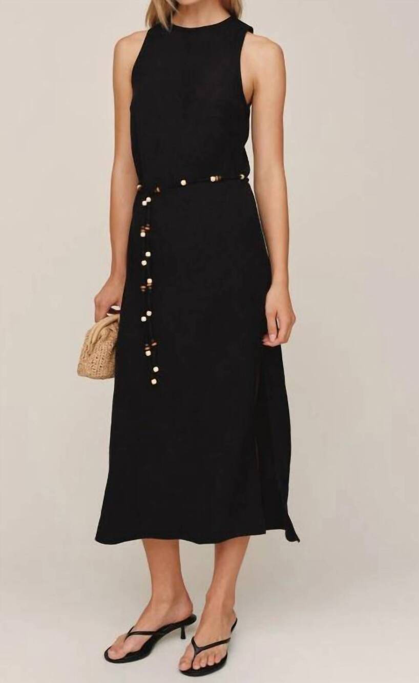 NEW BELLA DAHL bias midi dress with beaded belt in black